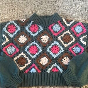 Debut Crop Sweater with Granny Square Pattern